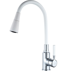 Смеситель для кухни Ledeme L4199-3 с гибким изливом, хром, белый