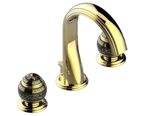 THG Marquise porcelaine noire Смеситель для раковины, 3 отв., цвет: золото/черный фарфор. A7F-F01-151