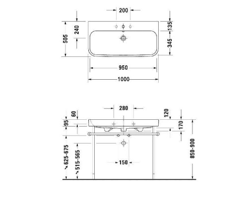 Duravit Happy D.2 Раковина 100x50.5 см, без отв., с переливом, шлифованная, цвет: белый. 2318100028