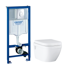Комплект Унитаз подвесной Grohe Euro Ceramic 39703000 безободковый + Инсталляция Rapid SL 38721001 3 в 1 с кнопкой смыва