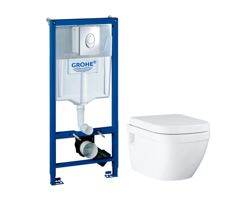 Комплект Унитаз подвесной Grohe Euro Ceramic 39703000 безободковый + Инсталляция Rapid SL 38721001 3 в 1 с кнопкой смыва Комплект Унитаз подвесной Grohe Euro Ceramic 39703000 безободковый + Инсталляция Rapid SL 38721001 3 в 1 с кнопкой смыва