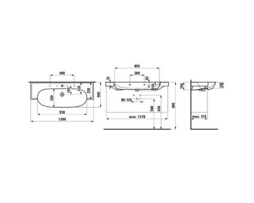 Laufen New Classic Раковина 120х48х16.5 см, 2 отв., цвет: белый матовый. 8.1385.8.757.107.1