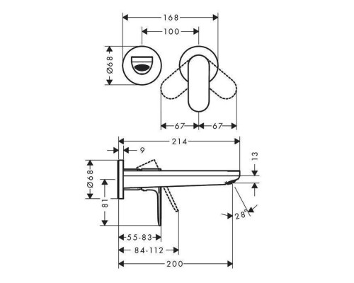 Hansgrohe Rebris S Смеситель для раковины, настенный, цвет: черный матовый. 13622180, 72528670 Hansgrohe Rebris S Смеситель для раковины, настенный, цвет: черный матовый. 13622180, 72528670