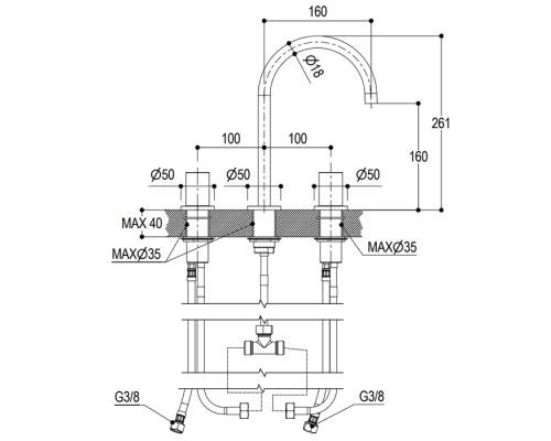 Ritmonio Diametro35 S Смеситель для раковины, на 3 отв., цвет: Brushed Black Chrome. PR52AE202BLX