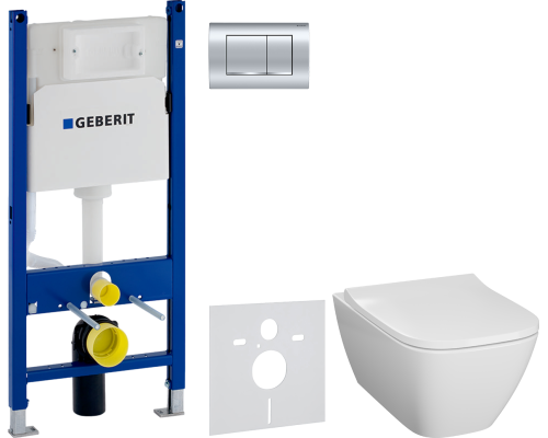 Комплект Унитаз подвесной Geberit Smyle Square 500.683.01.1 с крышкой-сиденьем с микролифтом + Инсталляция Duofix Delta 458.163.21.1 с кнопкой смыва, хром + Шумоизоляция 156.050.00.1
