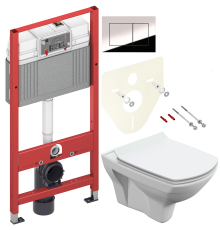 Комплект Унитаз подвесной Cersanit Carina XL Clean On DPL EO slim + Инсталляция TECE Now 9400412 4 в 1 с кнопкой смыва