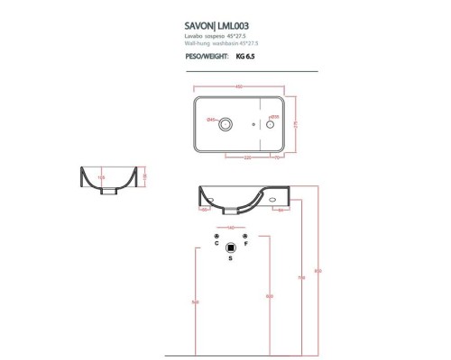 Artceram LAVAMANI UNION Раковина 27х45 см, 1 отв., подвесная, со слив-переливом, цвет: белый. LML003 01 00
