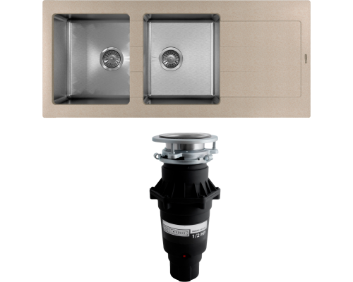 Комплект Мойка Florentina Комби 1160 песочная + Измельчитель Bone Crusher BC 810-SL Slim Line