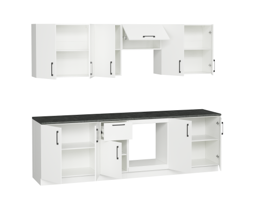 Кухонный гарнитур Domaci Болонья 260 см, фасад белый, ручка черная, столешница луна KUH-1008800