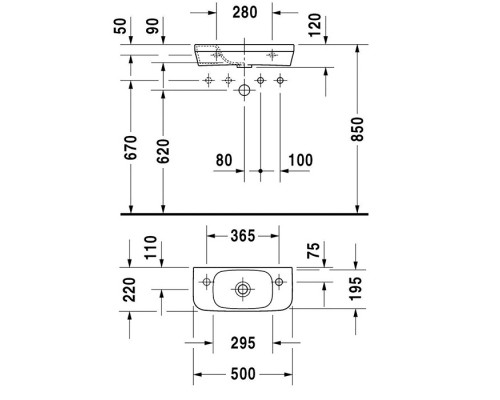Duravit DuraStyle Раковина подвесная, 50х22см., с 1 отв., без перелива, цвет: белый. 0713500000