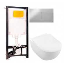 Комплект Унитаз подвесной Villeroy   Boch Subway 2.0 5614R201 alpin + Инсталляция OLI 80 ECO Sanitarblock mechanic 3 в 1 с кнопкой смыва