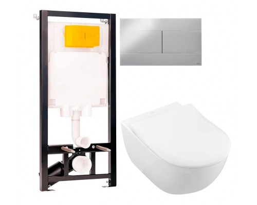 Комплект Унитаз подвесной Villeroy Boch Subway 2.0 5614R201 alpin + Инсталляция OLI 80 ECO Sanitarblock mechanic 3 в 1 с кнопкой смыва Комплект Унитаз подвесной Villeroy Boch Subway 2.0 5614R201 alpin + Инсталляция OLI 80 ECO Sanitarblock mechanic 3 в 1 с кнопкой смыва