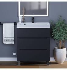 Тумба с раковиной Uperwood Tanos 70 напольная, черная матовая, 3 ящика