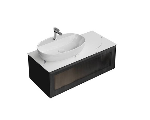 Kerama Marazzi ICONICO Тумба подвесная 100 с рифленым стеклом, 1 ящик, со столешницей, цвет: черный. IC.100.1\BLK,  CO5.SG50008220R\100