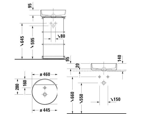 Duravit Bento Starck Box Раковина накладная D46см, с 1 отв., HygieneGlaze, цвет: белый глянцевый. 2380463041