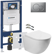 Комплект Унитаз подвесной Vincea Globo VT1-14S белый + Крепления Geberit Duofix 111.815.00.1 к стене + Инсталляция UP 320 111.300.00.5 + Кнопка Sigma 01 115.770.JQ.5 лакированная, матовый хром + Шумоизоляция