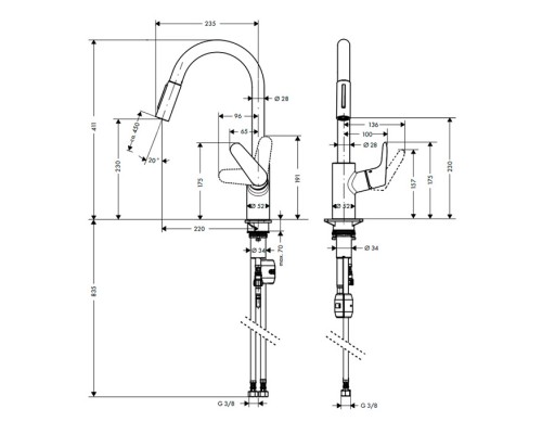 Hansgrohe Focus, Смеситель для кухни, с выдвижным душем, Цвет: сталь. 31815800 Hansgrohe Focus, Смеситель для кухни, с выдвижным душем, Цвет: сталь. 31815800
