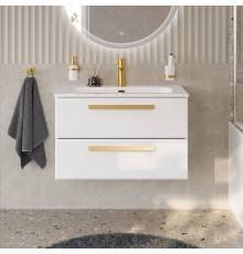 Тумба с раковиной Cezares Eco Cer-N 80, bianco opaco, раковина Eco 80, ручки сатиновое золото