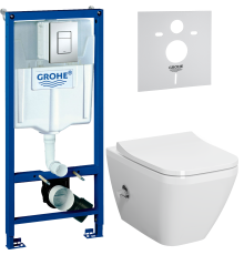 Комплект Унитаз подвесной VitrA Integra Square 7082B003-7209 с функцией биде + Крышка Integra Square 191-003-009 с микролифтом + Инсталляция Grohe Rapid SL 38772001 3 в 1 с кнопкой смыва + Шумоизоляция 37131000