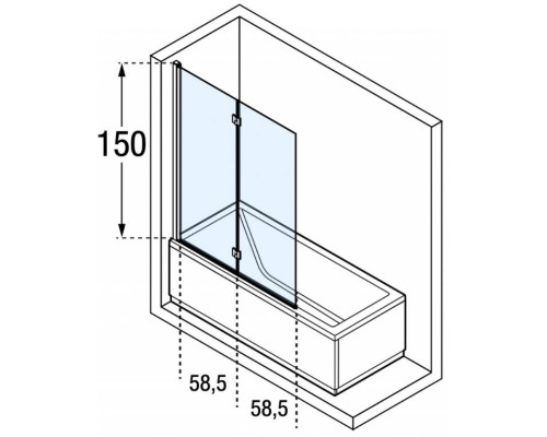 Novellini Young Шторка на ванну 120х151,6см., правая SX, стекло прозрачное, цвет: хром. Y21BSV120S-1K