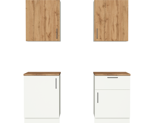 Кухонный гарнитур Domaci Болонья 180 см, фасад белый, дуб вотан, ручка черная, столешница дуб вотан KUH-709593