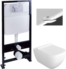 Комплект Унитаз подвесной VitrA Shift 7742B003-0075 белый глянцевый + Крышка DIWO Шифт 0405 с микролифтом + Инсталляция EWRIKA ProLT 0026-2020 + Кнопка 0051 хром