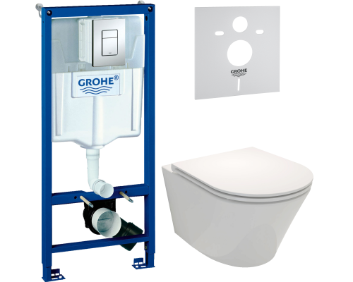 Комплект Унитаз подвесной Jacob Delafon Rodin+ EDY102-00 + Крышка E23280-00 с микролифтом + Инсталляция Grohe Rapid SL 38772001 3 в 1 с кнопкой смыва + Шумоизоляция 37131000
