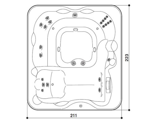 Jacuzzi Lodge L Минибассейн 223x211см, отдельностоящий, c г/м Hydro+Blower, утеплитель Eco Shield, панель Sillwer wood, цвет акрила: Platinum. LODL1033311