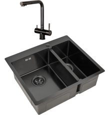 Комплект Мойка кухонная Zorg Inox PVD 59-2-51-L GRAFIT L, графит + Смеситель Inox SZR-7039 GRAFIT графит