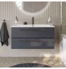 Тумба с раковиной Cezares Eco Cer-N 100 grafito, раковина Eco 100, ручки матовые черные