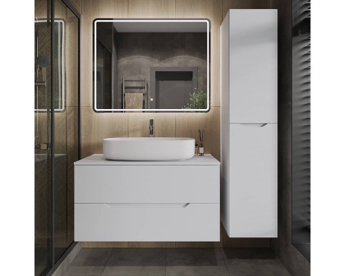 Мебель для ванной комнаты Orange Line 100 подвесная, 2 ящика, матовая белая с раковиной B07-675W