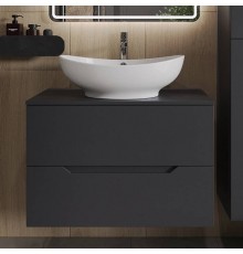 Тумба с раковиной Orange Line 80 подвесная, 2 ящика, матовый графит с раковиной B08-585w