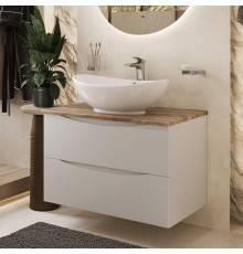 Тумба с раковиной BOND Cube 80, подвесная, белая, под дерево, с раковиной Oval S55-590