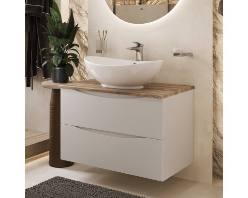 Тумба с раковиной BOND Cube 80, подвесная, белая, под дерево, с раковиной Oval S55-590