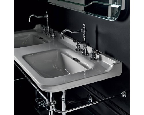 Kerasan Waldorf Раковина 150х55 см, 3 отв., двойная, керамическая, цвет: белый/хром. 4143K1bi/cr*3