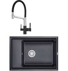 Комплект Мойка кухонная Granula Kitchen Space 7305, шварц + Смеситель 0083, шварц с гибким изливом