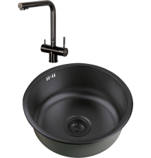 Комплект Мойка кухонная Zorg Inox PVD SZR 450 GRAFIT + Смеситель Inox SZR-7039 GRAFIT графит