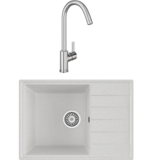 Комплект Мойка кухонная Domaci Палермо PR-600-001 белая + Смеситель Ливорно 33080-229/1GB-IG11