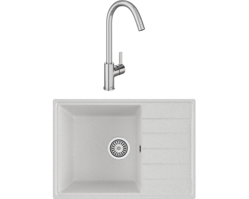 Комплект Мойка кухонная Domaci Палермо PR-600-001 белая + Смеситель Ливорно 33080-229/1GB-IG11