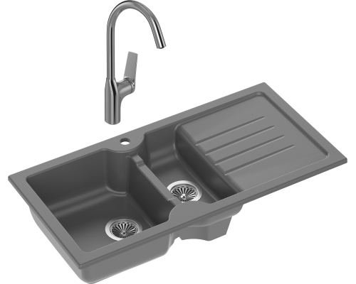 Комплект Мойка кухонная Domaci Сиена 54100-112 антрацит + Смеситель STWORKI HDA5708XH2
