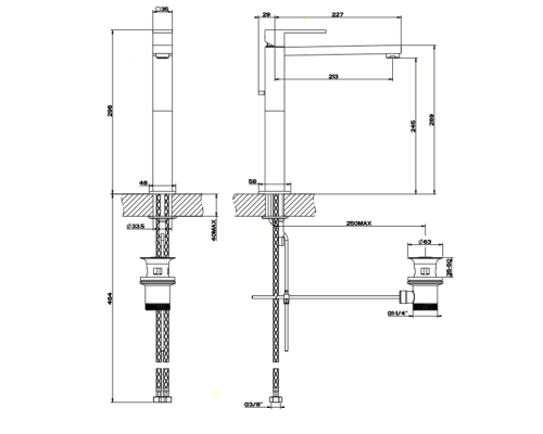 Gessi Rettangolo Смеситель для раковины с донным клапаном и высоким изливом 213мм, цвет: хром. 11923#031