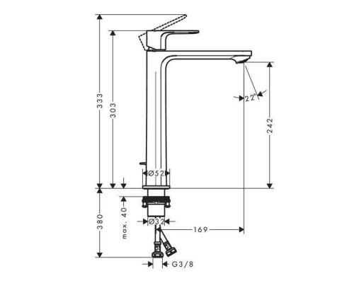 Hansgrohe Rebris E Смеситель для раковины-чаши 240, однорычажный, CoolStart, со сливным гарнитуром, цвет: матовый черный. 72581670 Hansgrohe Rebris E Смеситель для раковины-чаши 240, однорычажный, CoolStart, со сливным гарнитуром, цвет: матовый черный. 72581670