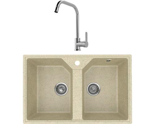 Комплект Мойка кухонная Practik PR-M 770-002 слоновая кость + Смеситель MEGA City MG- ZRV104 хром