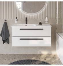 Тумба с раковиной Cezares Eco Cer-N 100 L, bianco lucido, раковина Duet 100 L, ручки матовые черные