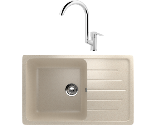 Комплект Мойка кухонная Ulgran U-400 -328 бежевая + Смеситель MEGA Snow MG-SH03 хром