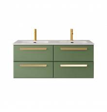 Тумба с раковиной Cezares Eco Cer-N 120, 4 ящика, фисташковый софт, раковина Eco 120, двойная, ручки сатиновое золото