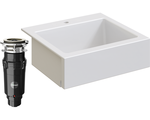 Комплект Мойка кухонная Domaci Сиена 50166-101 с 1 отверстием, белый глянец + Измельчитель Равенна Vento Max 750