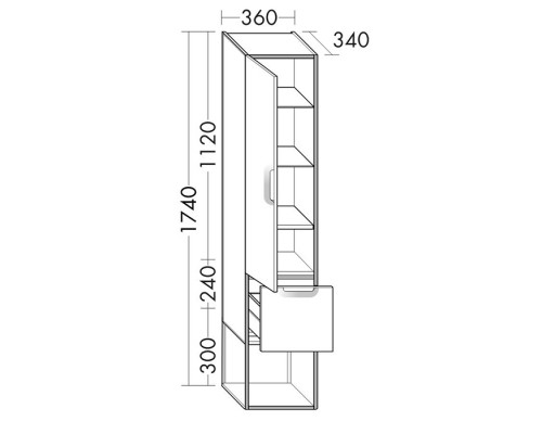 Burgbad VRY Шкаф 36х34х174см, подвесной, правый, 1 дверь, 1 ящик, 1 полка, ручки черные матовые, цвет Eiche Dekor Urban. SGWN035R F6020