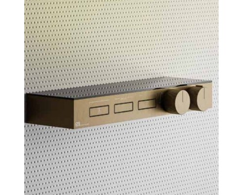 Gessi Hi-Fi Термостат для душа, с вкл. до 3 источников одновременно, с полкой из черного мат. стекла, внешняя часть, цвет: Warm bronze brushed PVD. 63024#726