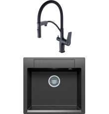 Комплект Мойка кухонная Polygran Argo 560 черная + Смеситель Lemark Bronx LM3761BL черный, с гибким изливом
